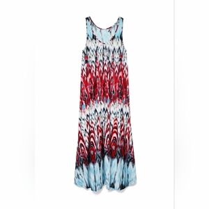 Nwot- Neesha Women’s Sleeveless Maxi Dress | Red Blue Abstract Print | Size S